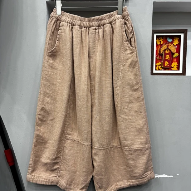 华姐家2025春夏款斜纹苎麻靴裤