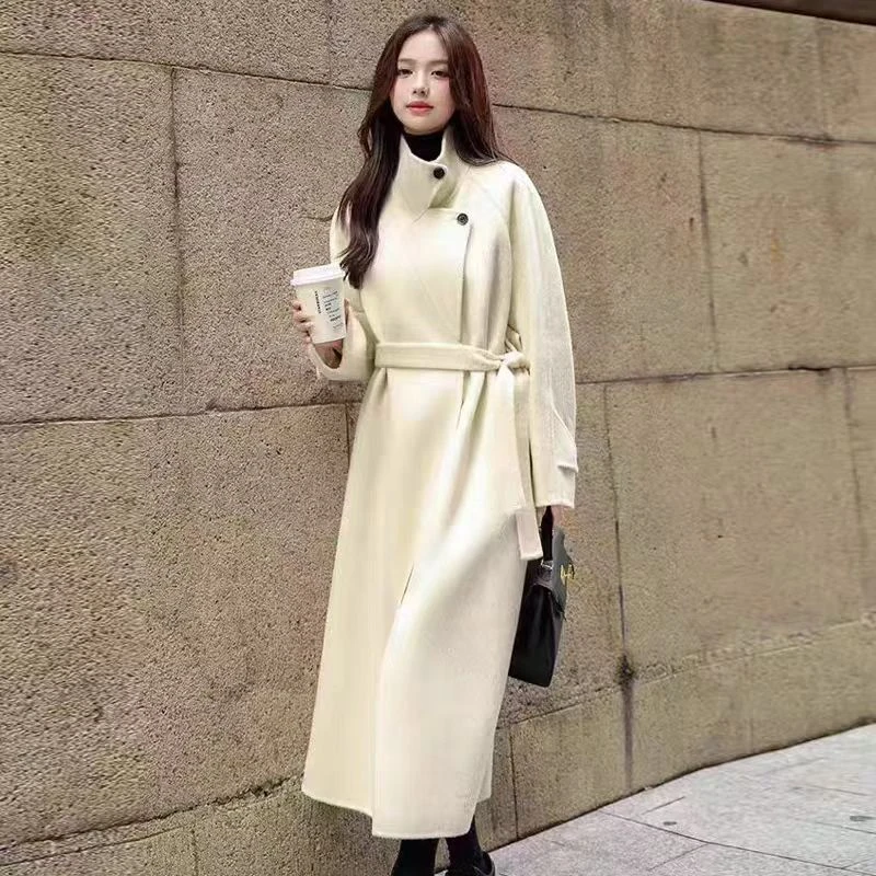 【婷婷专属】立领女2024新款高级感中长款双面羊毛大衣落肩收腰
