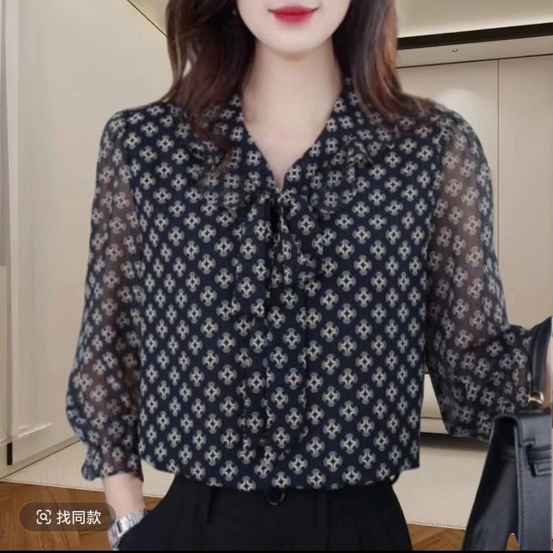 8322新款飘带V领气质七分袖衫