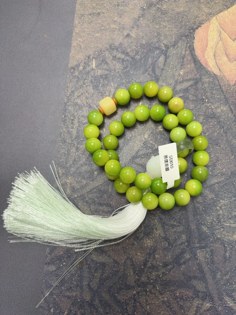 STJ010-绿飘花菩提双圈手持12mm+跑环