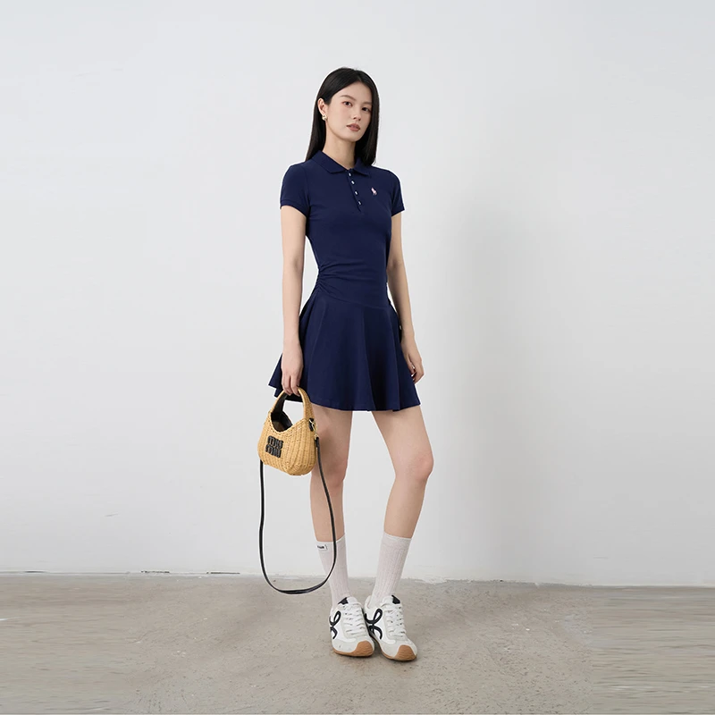 Moprobably李予诺「钴蓝裙」学院风polo领针织连衣裙L5252015