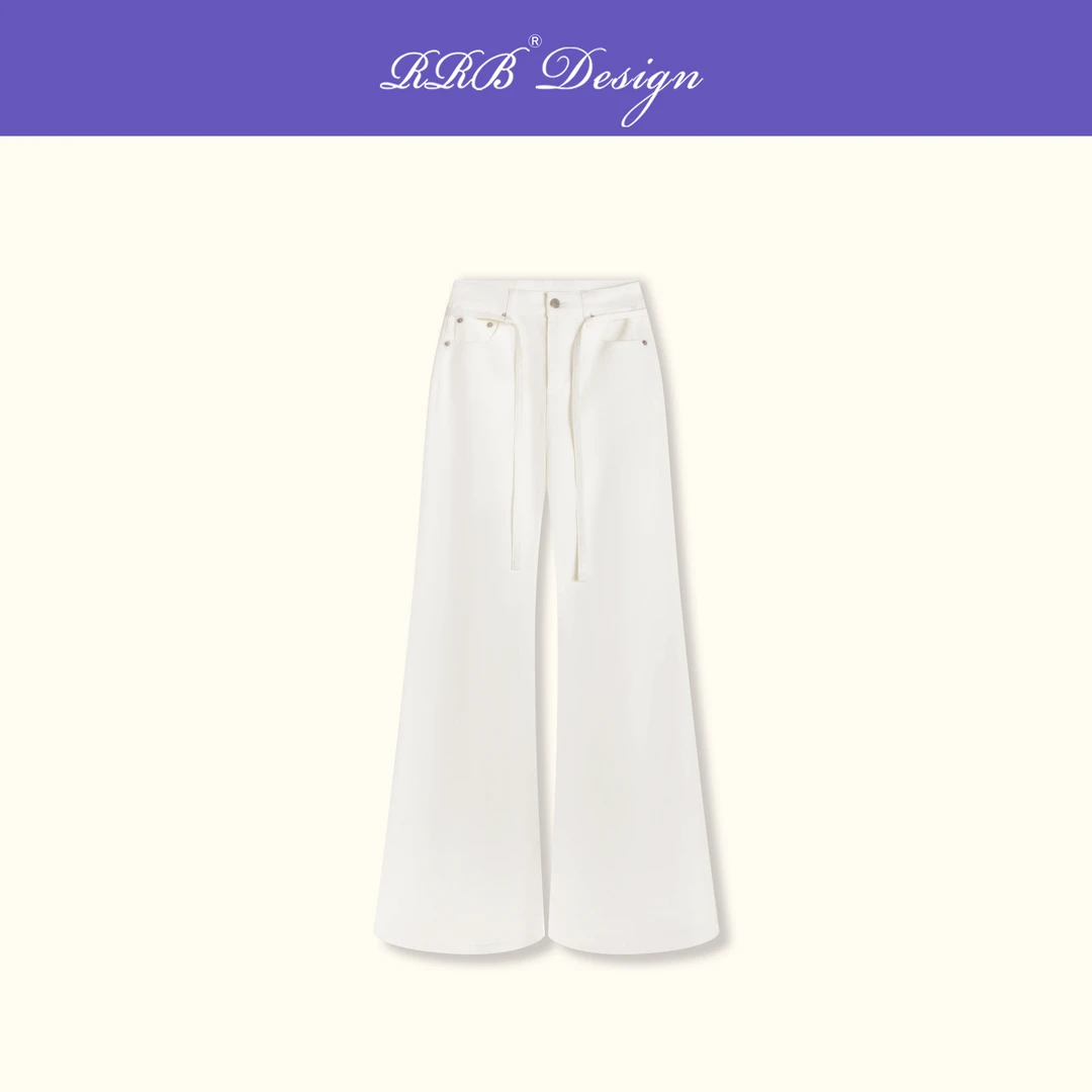 RRB Design「智感白牛」简约显瘦系带白色牛仔裤百搭复古微喇裤