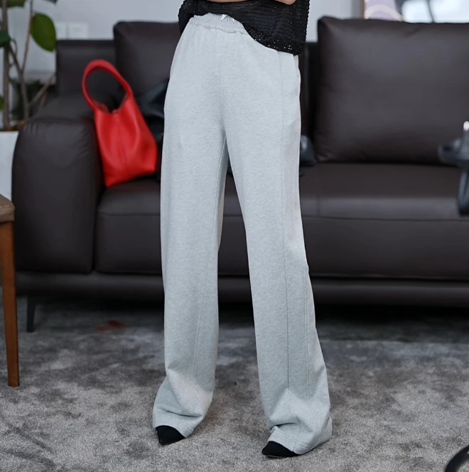 阔腿裤高腰长裤秋白色宽松垂感时尚直筒裤休闲裤/A5016