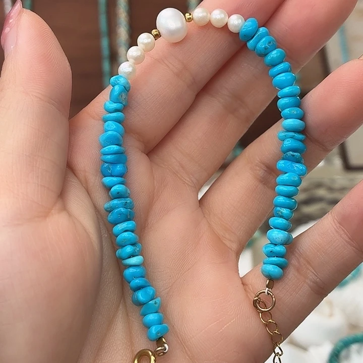 绿松石银S925镀金镶嵌手链