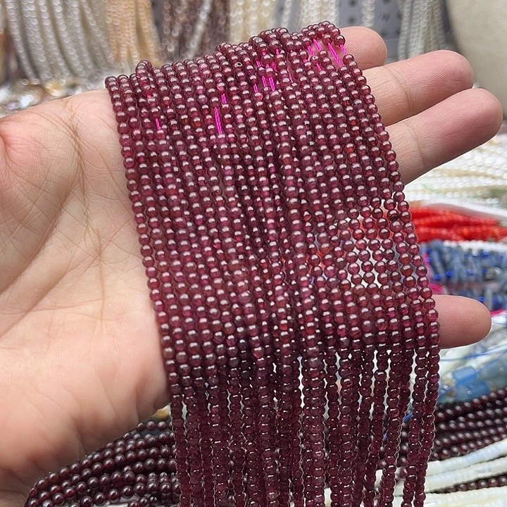 玛瑙/玉髓未镶嵌珠宝半成品一条3mm左右石榴石