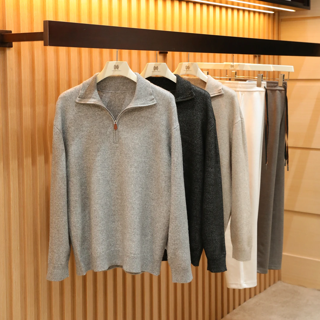 2025秋冬季男士高端混纺半拉链立翻领叠穿针织毛衣1551