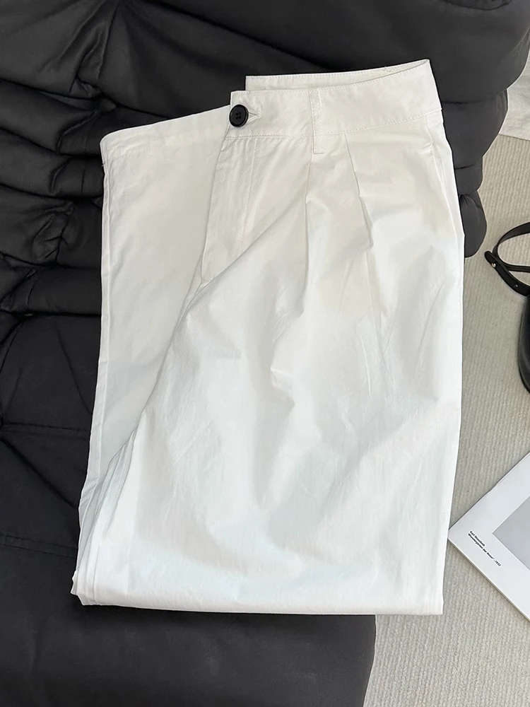 时尚洋气白色阔腿休闲裤女2025夏季新款爆款梨型身材直筒拖地长裤