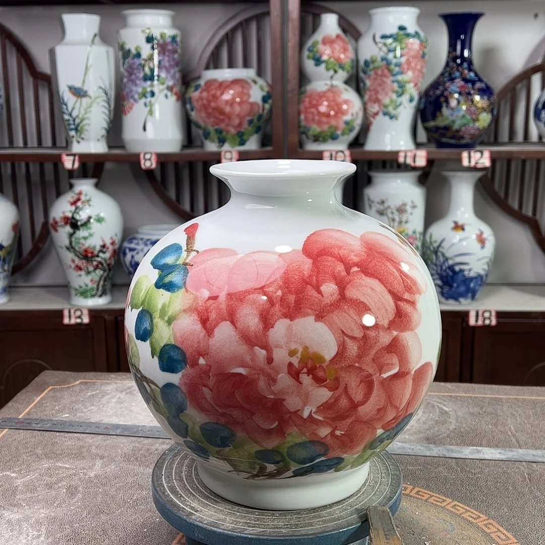 陶摆件景德镇陶瓷石红牡花