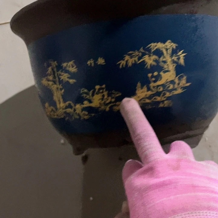 紫砂30蓝熊猫花盆花盆