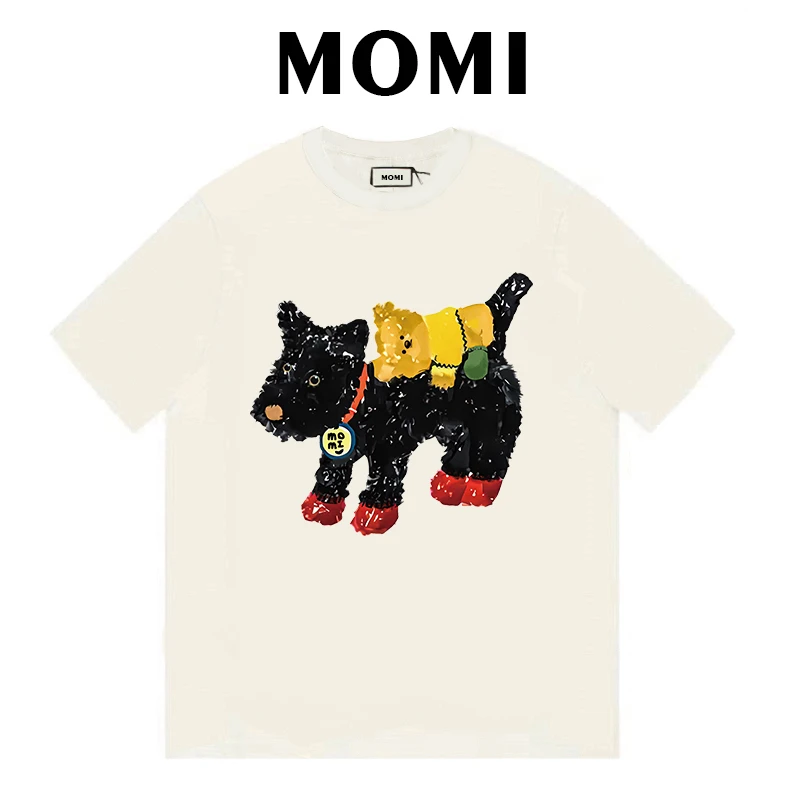 【MOMI】现货！小狗抱抱260克纯棉重磅短袖女男宽松休闲百搭T恤