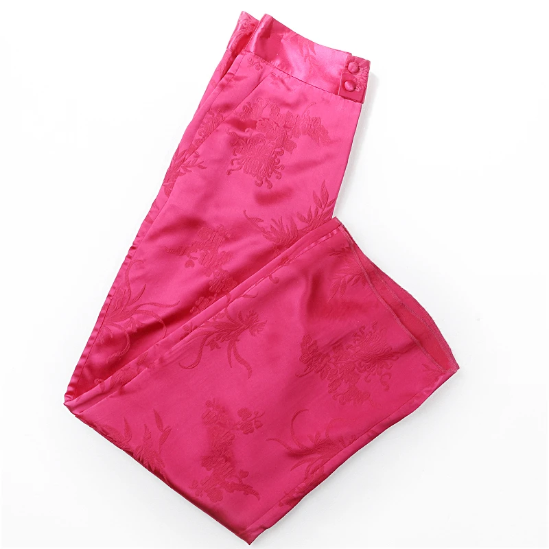 022#真丝阔腿裤女高腰提花冠乐纣春夏中式百搭桑蚕丝女士直筒裤