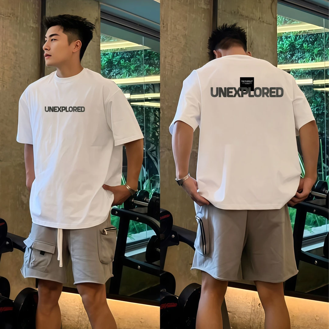 【重磅纯棉】美式潮牌T恤男短袖2025新款夏季休闲运动字母印花半袖