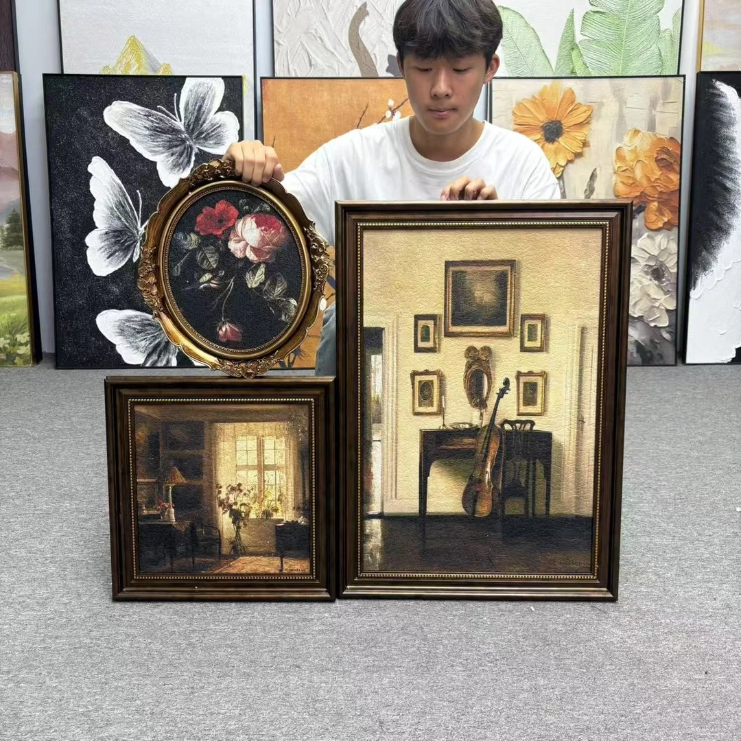 法式复古组合小众艺术挂画欧式玄关油画美式客厅沙发背景墙3570