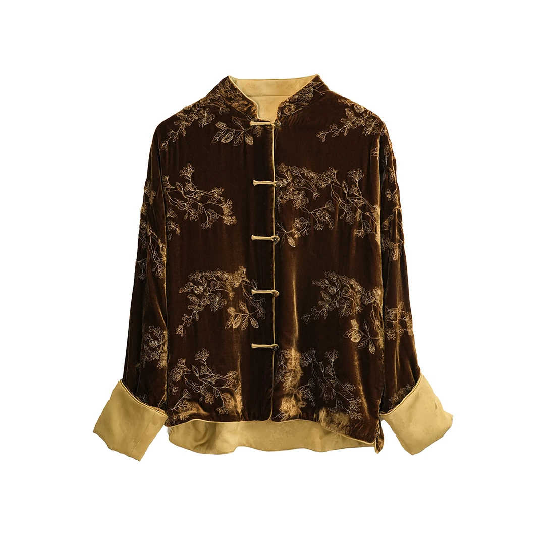 【瓶瓶高定】新中式气质百搭时尚款桑蚕丝丝绒外套Z2024934