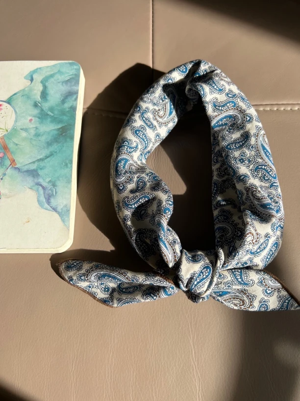 【复古清冷感】淡淡灰蓝色小方巾薄棉韩系头巾领巾发带丝巾