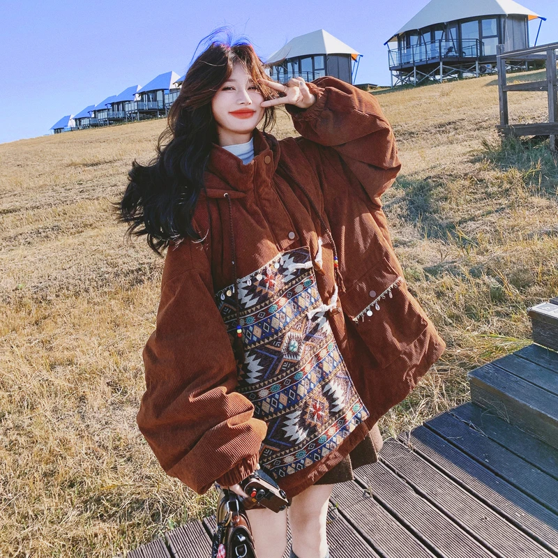 巨好看灯芯绒拼接90白鸭绒羽绒服女冬2025新款独特高级感炸街外套