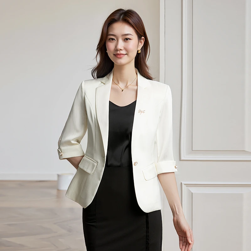醋酸缎面西装外套女春夏2025新款时尚通勤主持人播音职业西服上衣