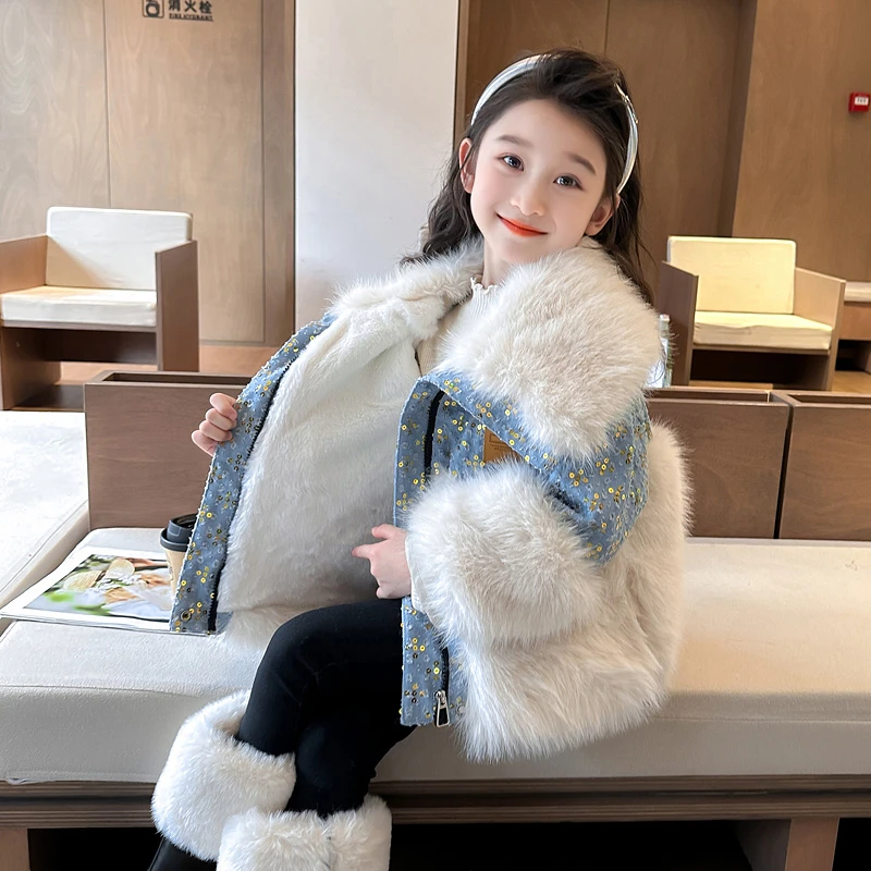 【蓝精灵】女童年货外套2025加绒加厚牛仔秋冬款新洋气棉服韩版