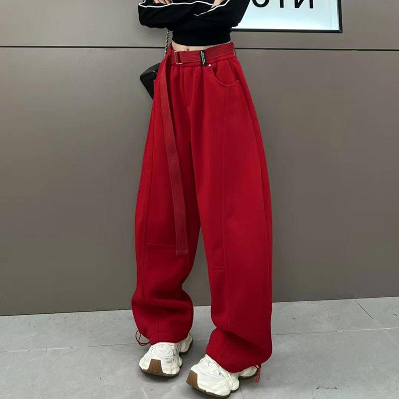 加绒秋冬新款慵懒设计感抽条香蕉裤高腰垂感显瘦休闲运动阔腿裤女