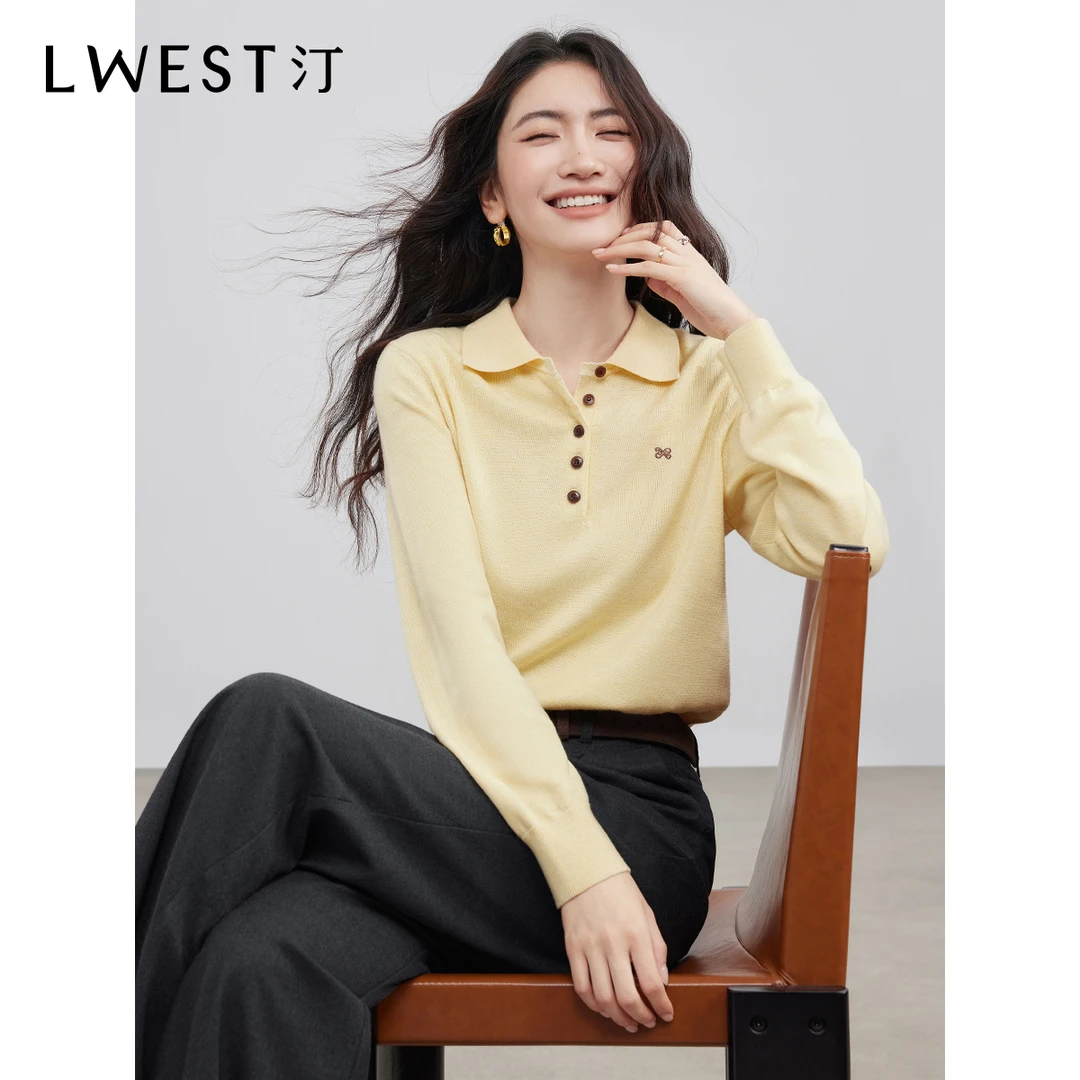 T朗文斯汀polo领针织衫女2025冬季新款法式通勤刺绣提花套头上衣