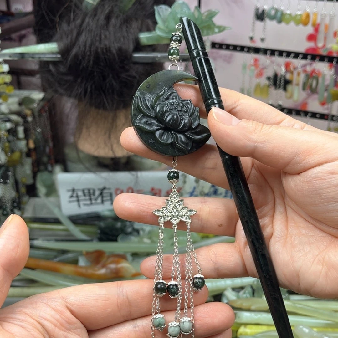 岫玉未镶嵌发饰长度19.5厘米左右