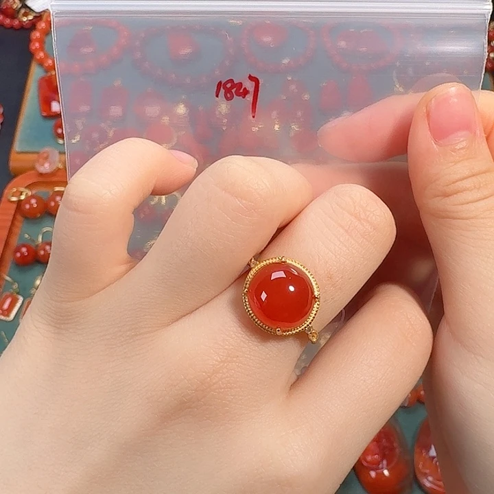 南红玛瑙银S925镶嵌戒指