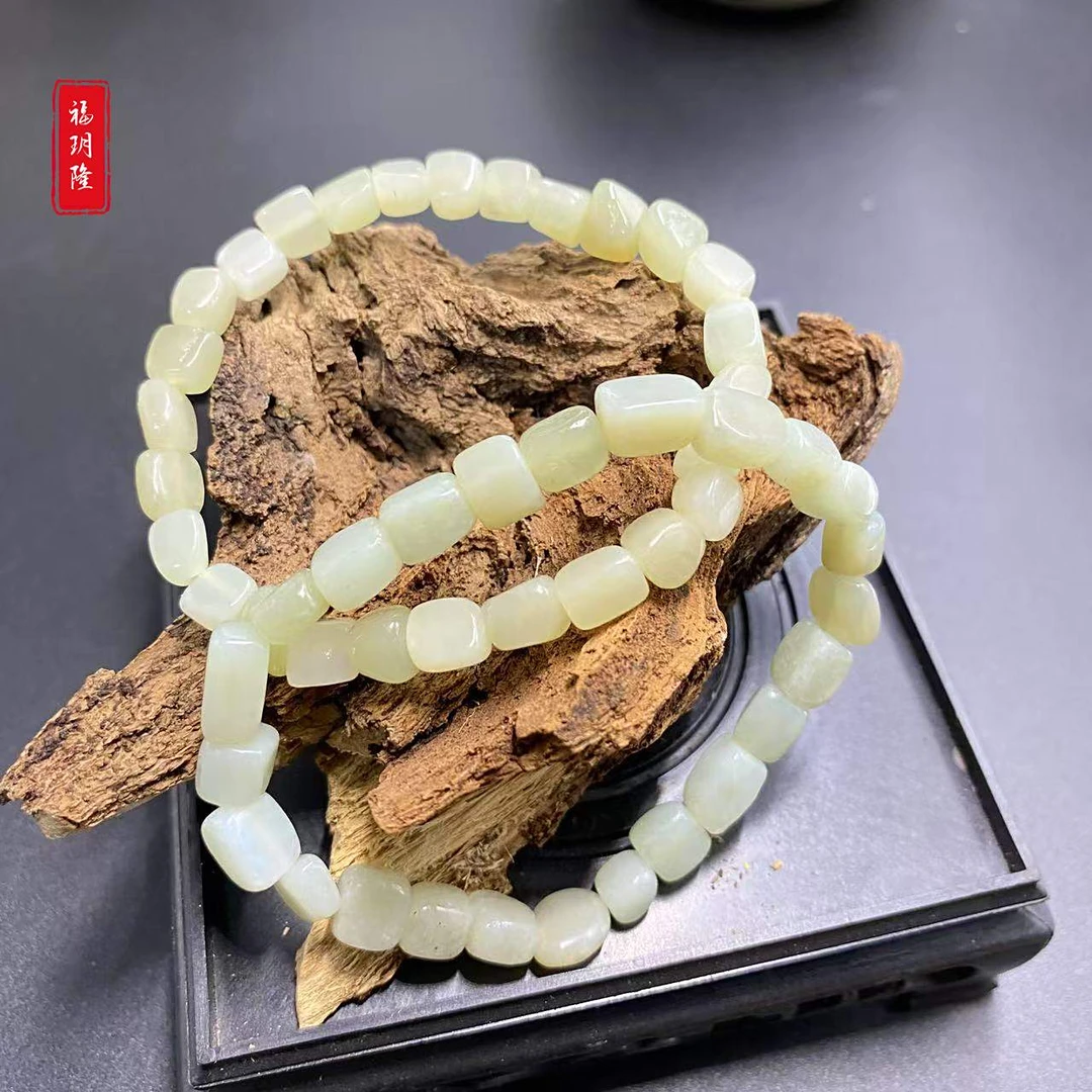 和田玉白玉小方糖随形珠手链手串浅晴水气质白色时尚渐变-8888