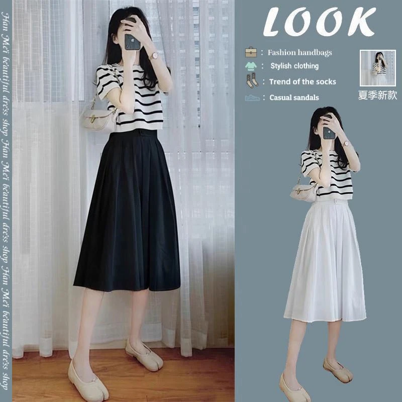 FAVMARTHA夏季女装新款盐系减龄穿搭一整套港味轻熟上衣配半身裙