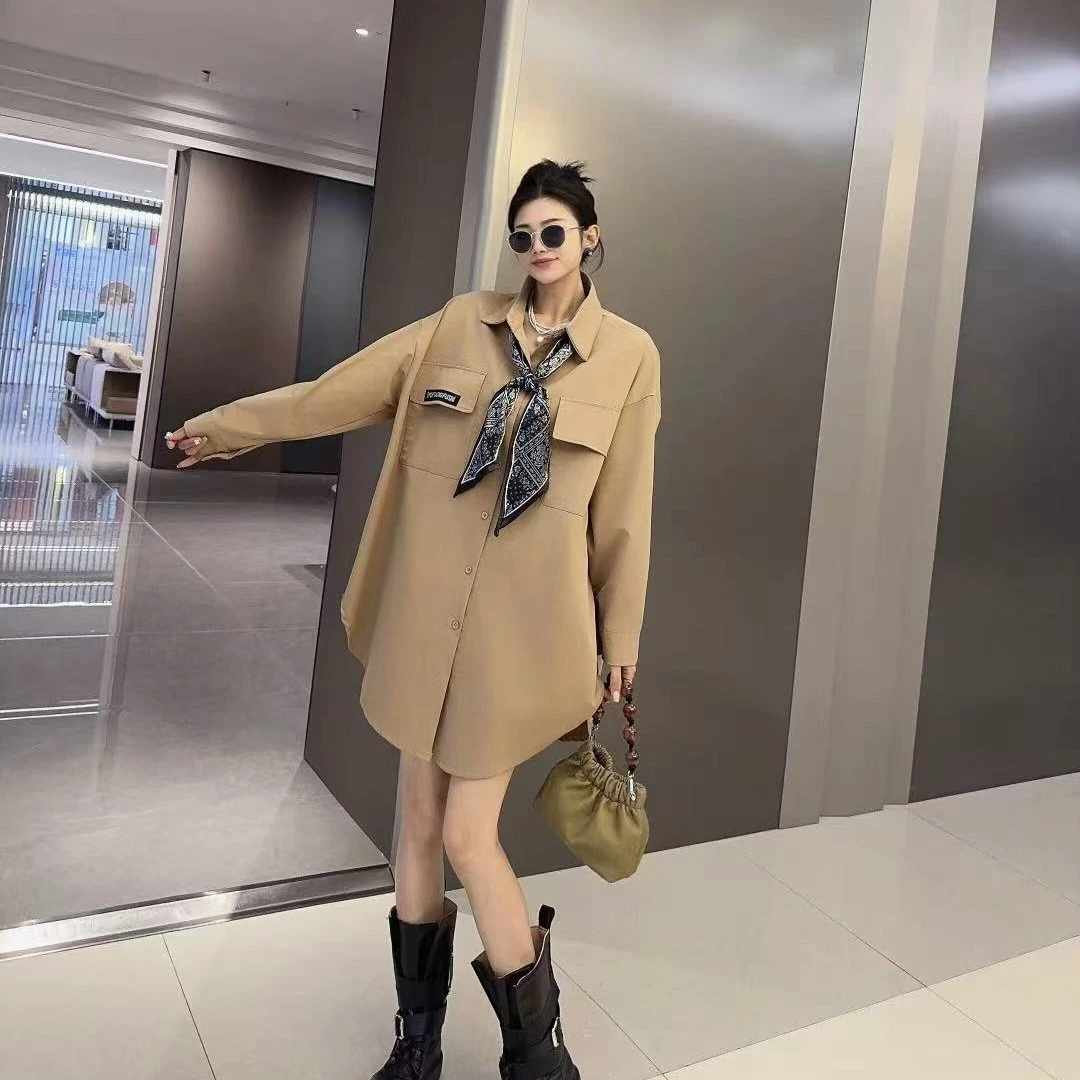 2025秋季新款胖MM大码韩版爆款宽松遮肉显瘦百搭中长款衬衫上衣