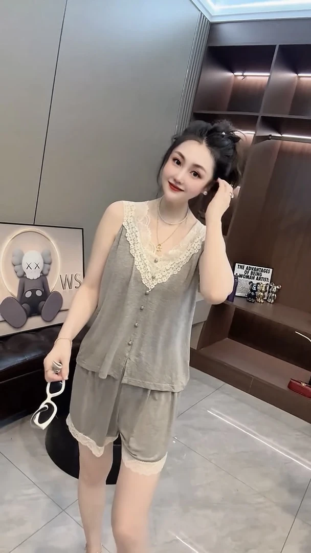 法式睡衣女夏季莫代尔蕾丝甜美公主纯欲风高级家居服套装