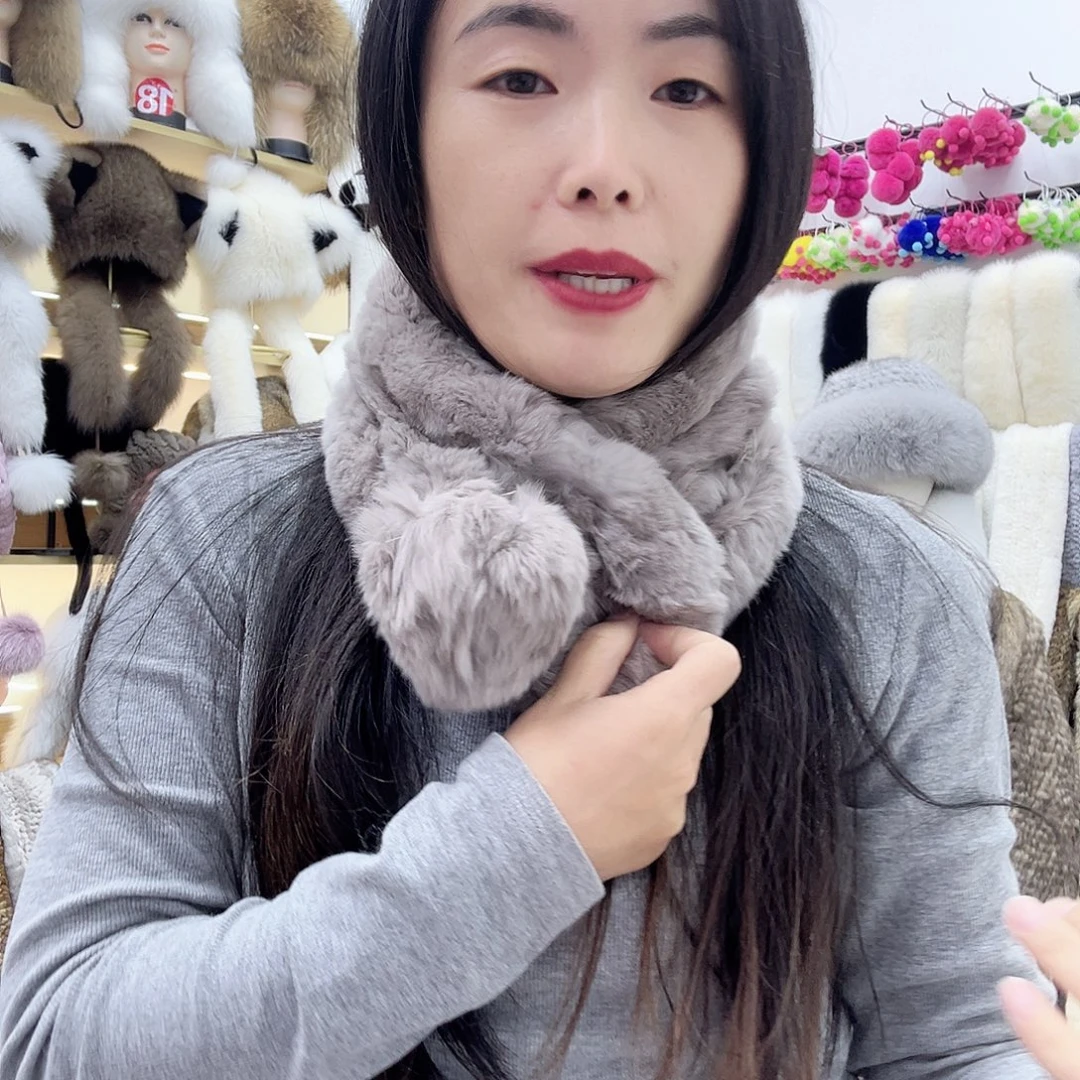 兔皮灰色兔毛真毛瑕疵围巾