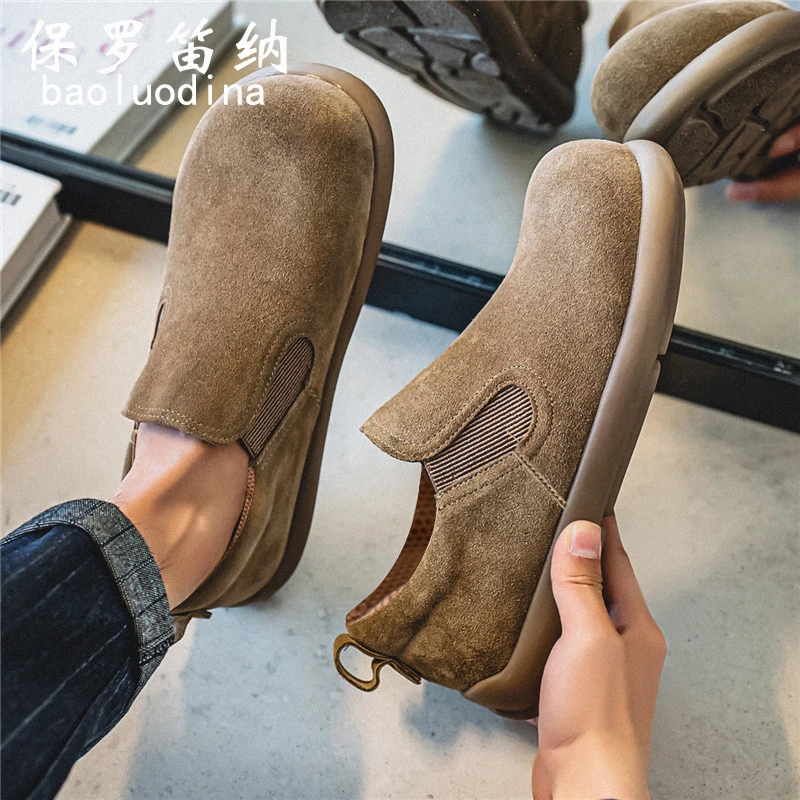 保罗笛纳男鞋夏季新款时尚软底运动休闲鞋磨砂皮一脚蹬丑萌大头鞋