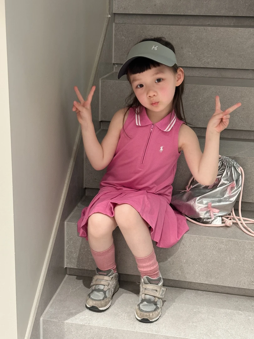 《小思家》女童2025夏季儿童韩版学院风翻领连衣裙休闲风连衣裙