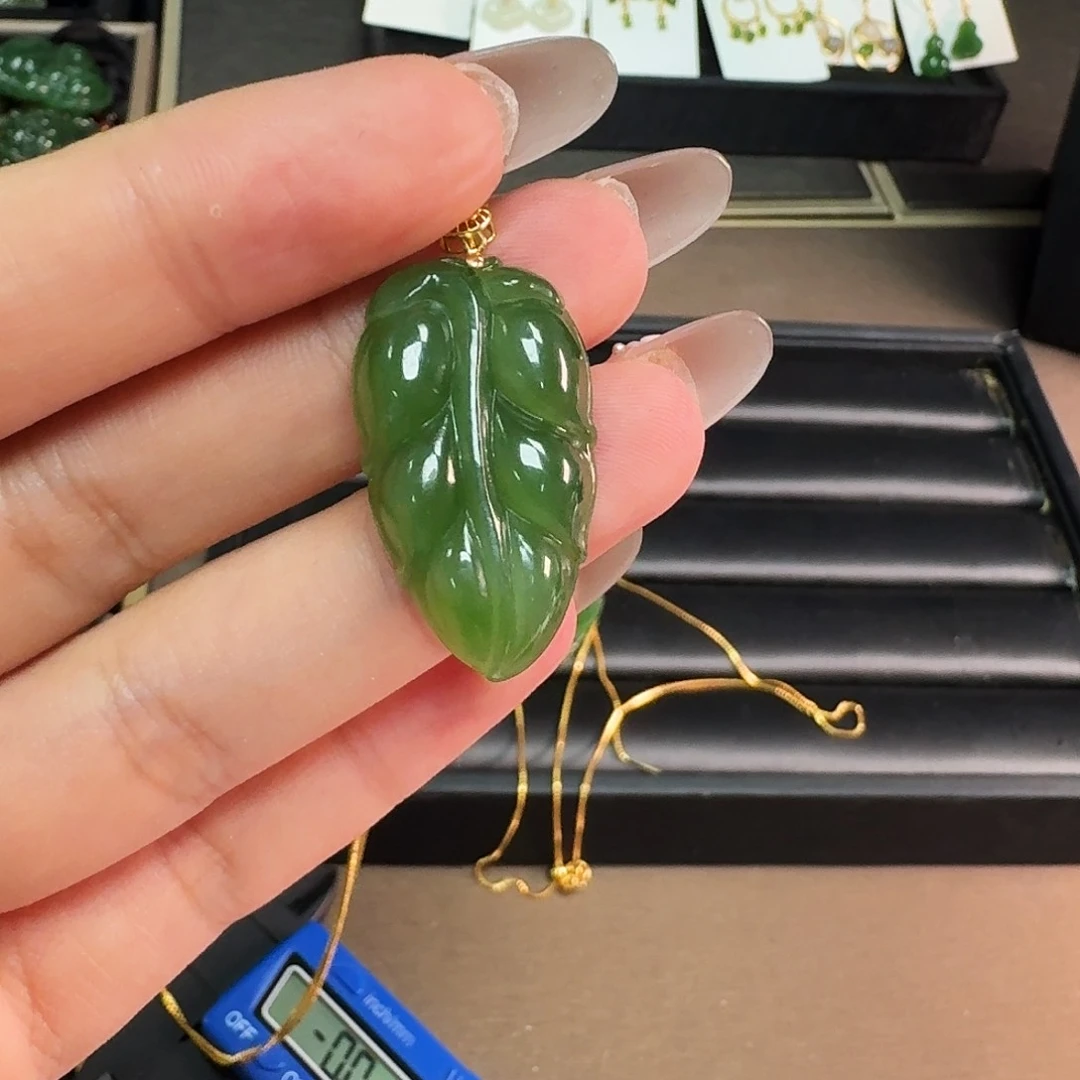 和田玉银S925镶嵌颈饰碧玉金枝玉叶