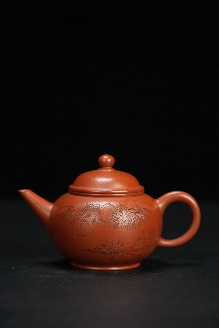 凡凡会客厅 HX09杨瑶芬水平壶 昌鸿刻绘朱泥220cc 紫砂壶