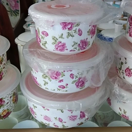 新疆西藏包邮花之俏骨质瓷三件套保鲜碗