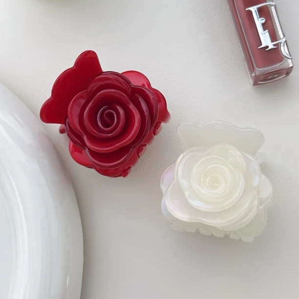 法式复古氛围感醋酸玫瑰花抓夹韩系ins风少女感中号鲨鱼夹盘发夹