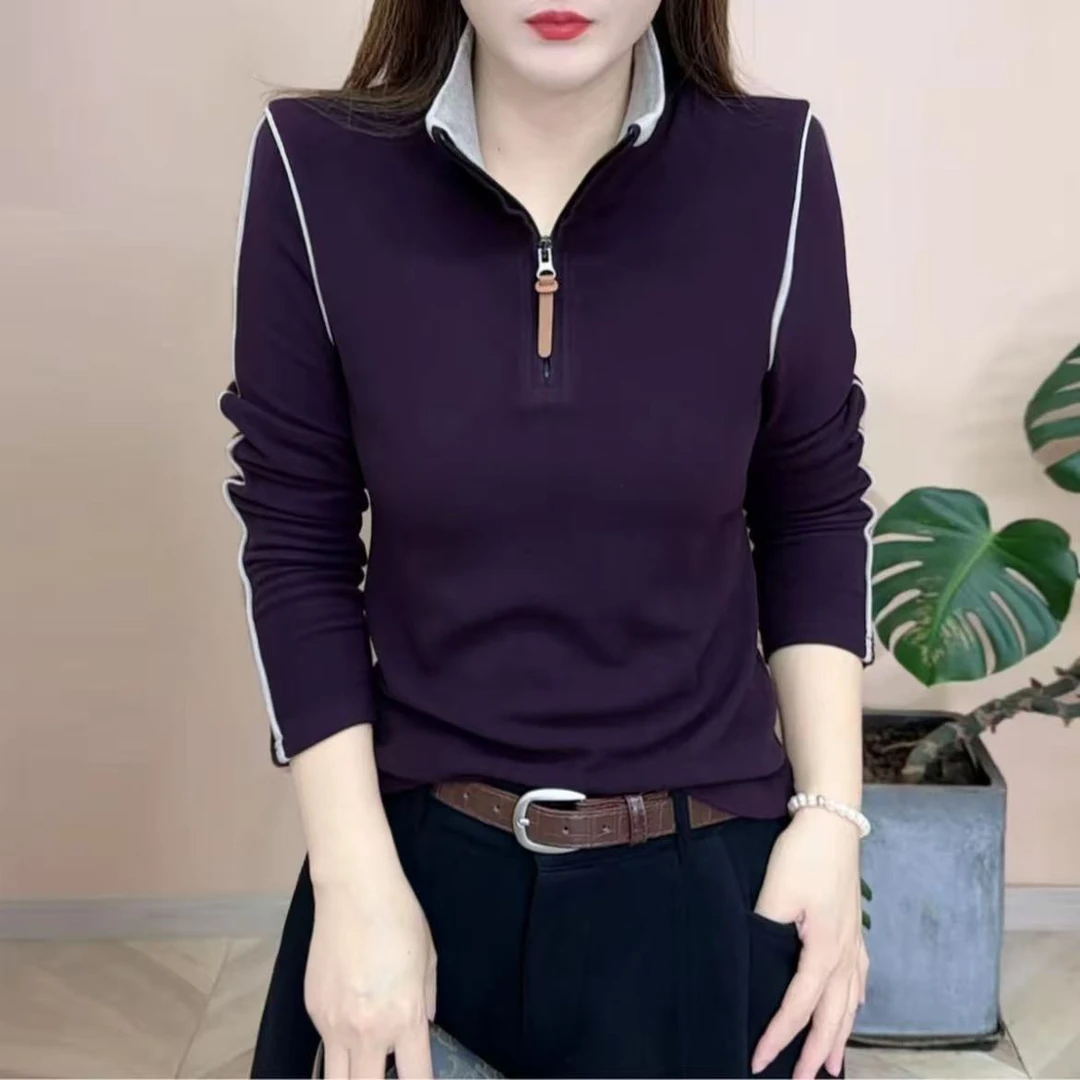 2025冬季新品时尚百搭显瘦双面绒半拉链设计感女士长袖上衣9080