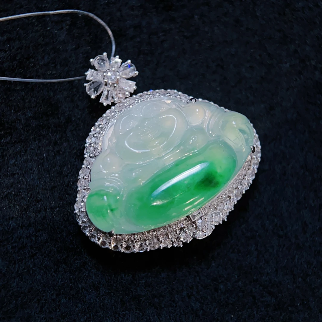 7姐专场/翡翠 冰飘绿佛公吊坠 28.6×19.3×4.6mm 34NVT