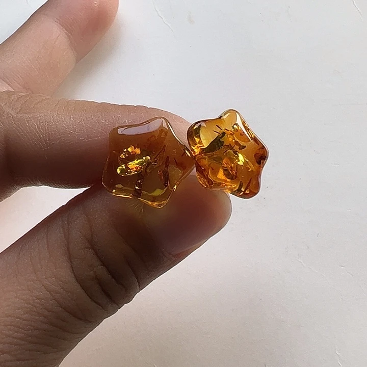 琥珀（花珀）银S925镶嵌耳饰