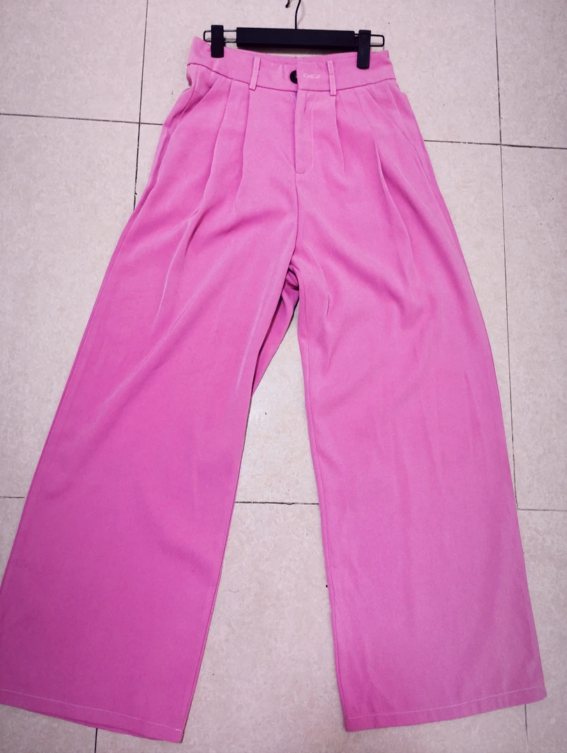 粉色气质高腰休闲长裤设计师原创时尚高级定制阔腿直筒裤