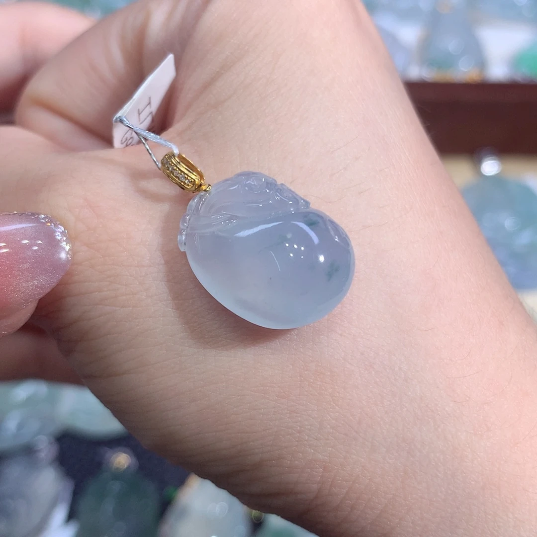 吊坠(不含链)18K金镶嵌翡翠钱袋（福袋）