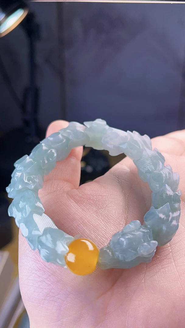 天然缅甸翡翠冰胶晴底龙形手链手串毛货买断需抛光尺寸12.5