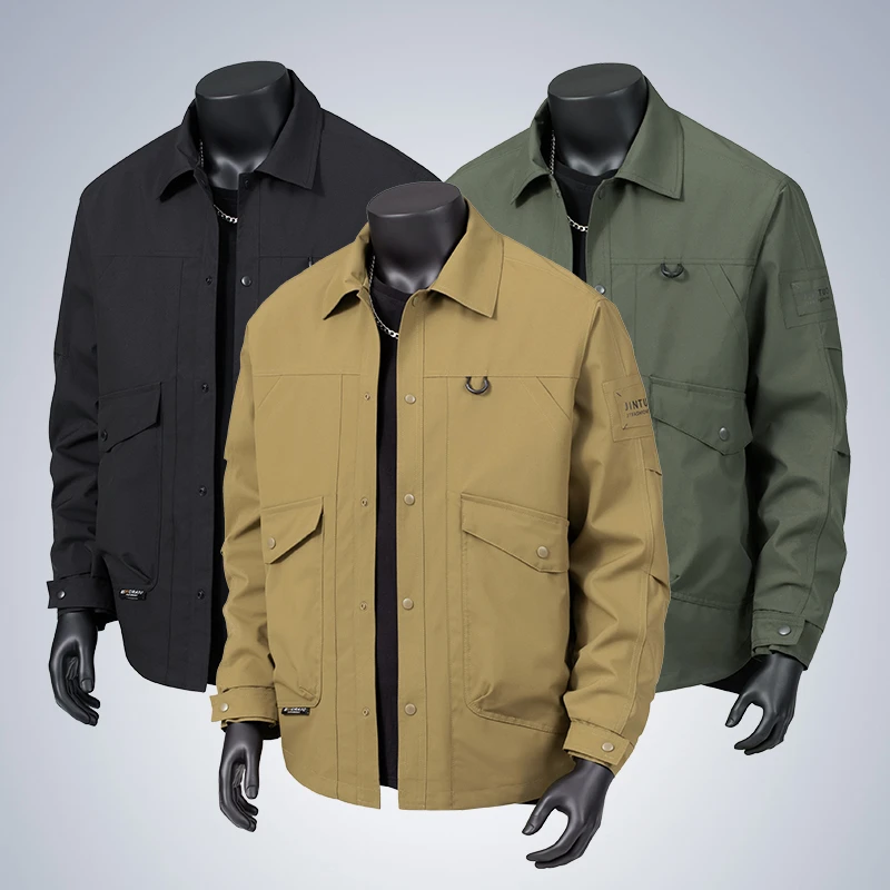 啄木鸟春秋季防风防水防污户外休闲宽松多口袋翻领衬衫夹克JT2582