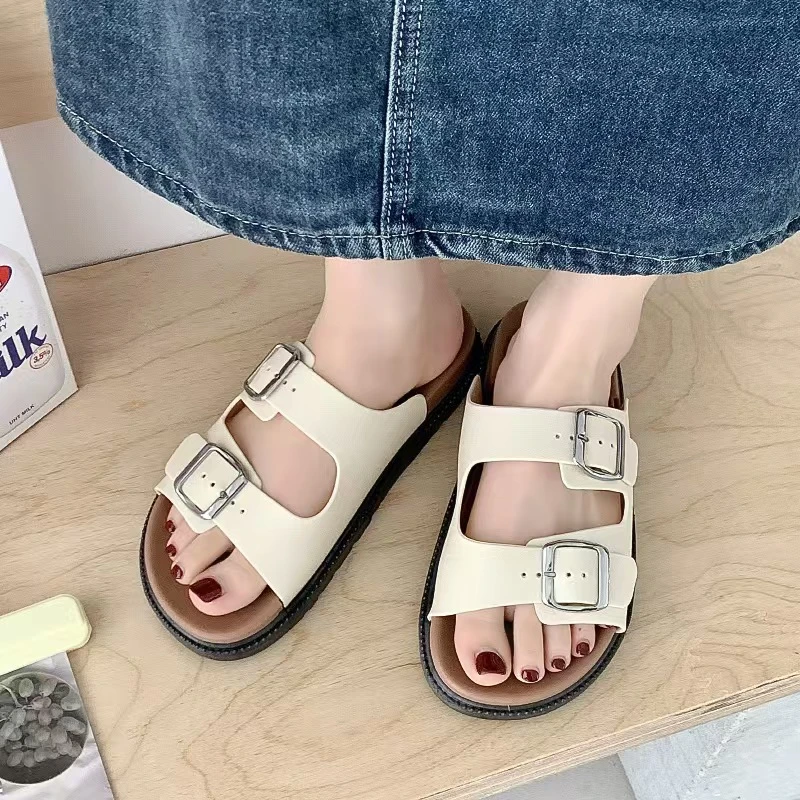 2025夏季新款网红时尚勃肯鞋双扣舒适百搭休闲厚底外穿女拖鞋