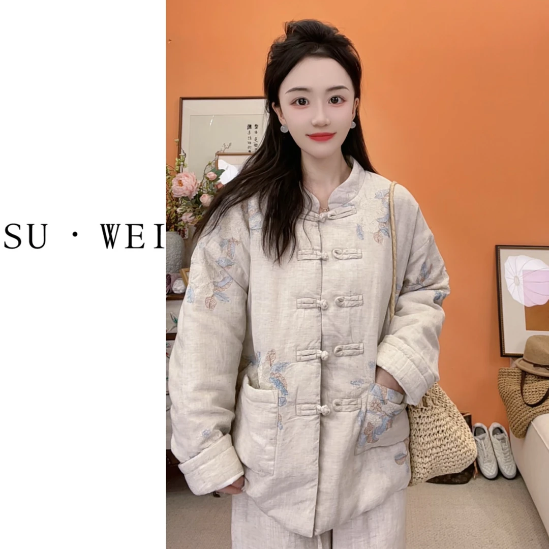 【传承款】1363重工高货！亚麻刺绣新中式国风棉袄