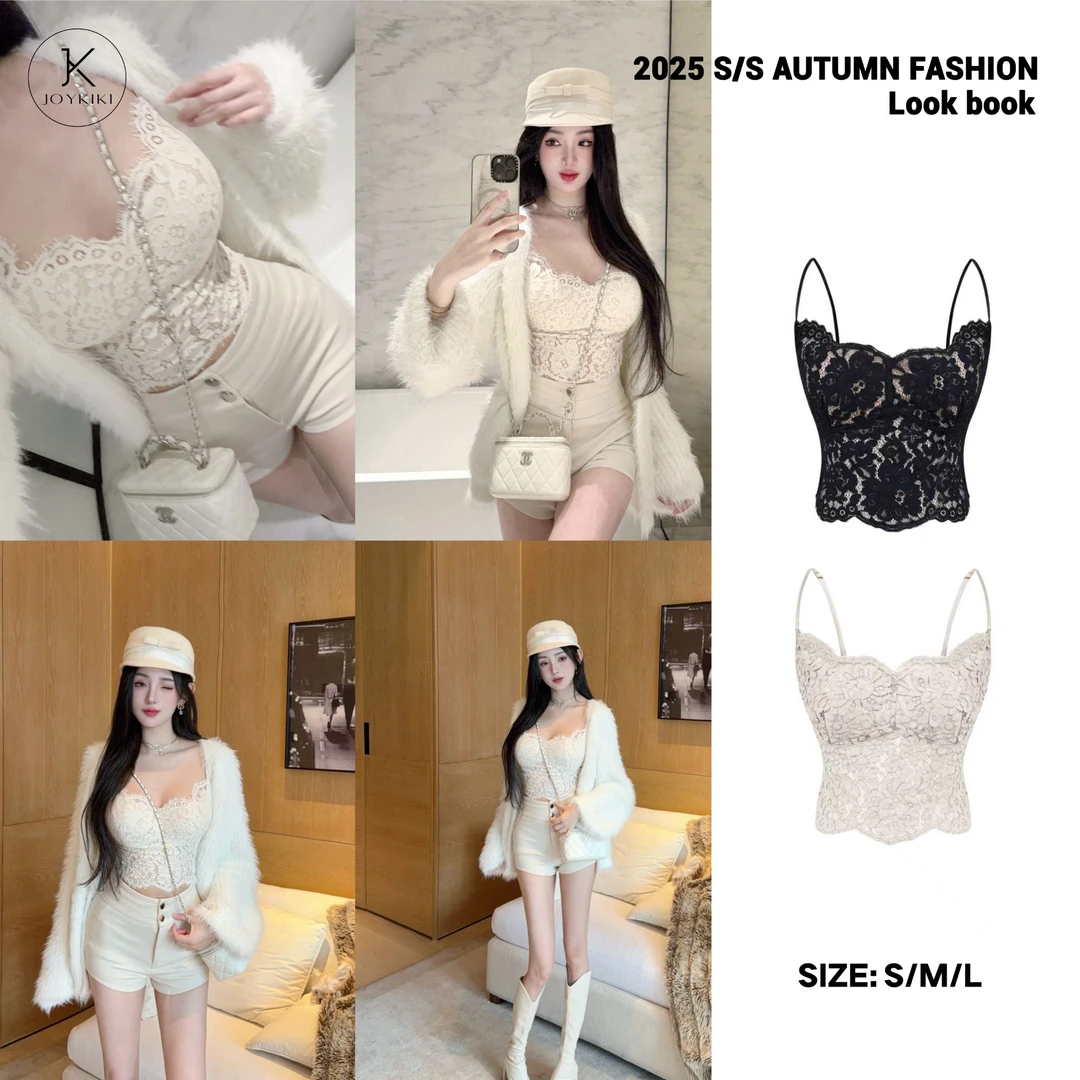 JOYKIKI金金 【维秘女神】秋季气质拼接蕾丝设计吊带上衣J25C291