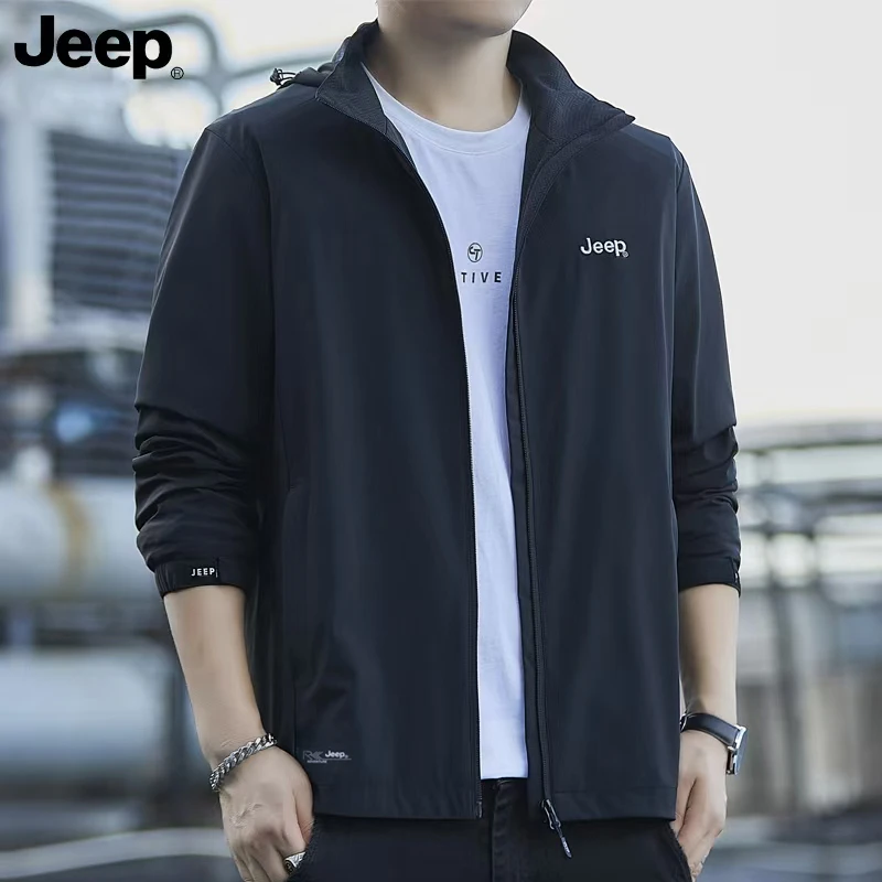 JEEP/吉普耐脏宽松可拆卸帽男士秋季户外防风休闲大码夹克外套