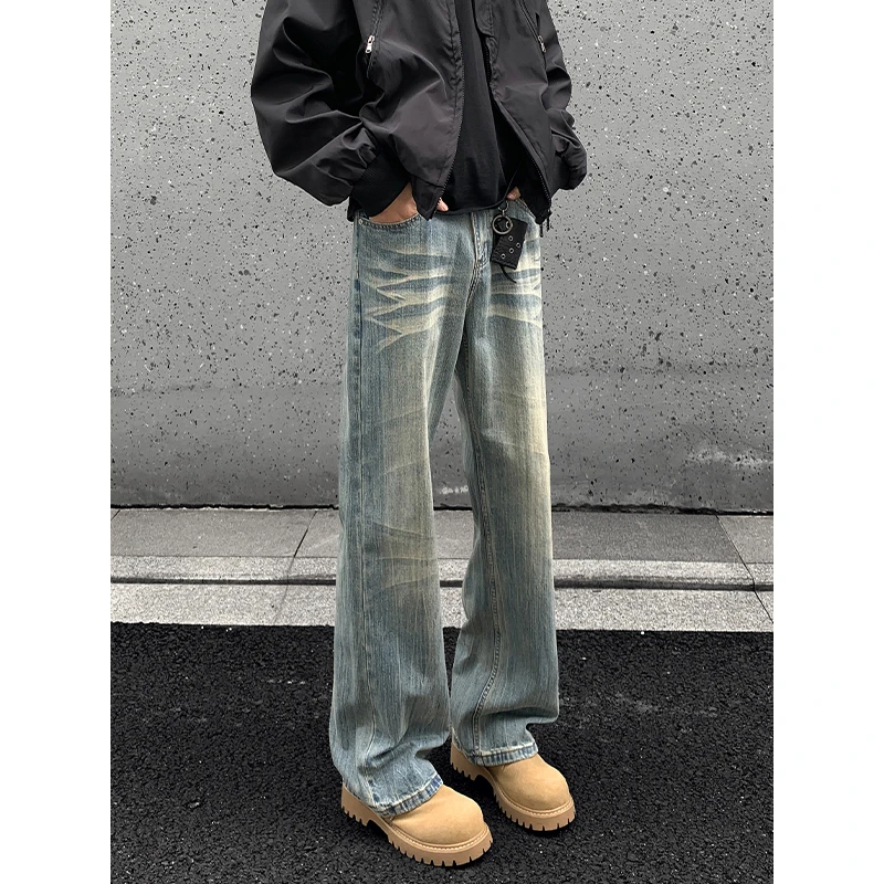 直筒高街复古裤子黑色加绒2025秋季新款牛仔裤男款卫裤宽松百搭