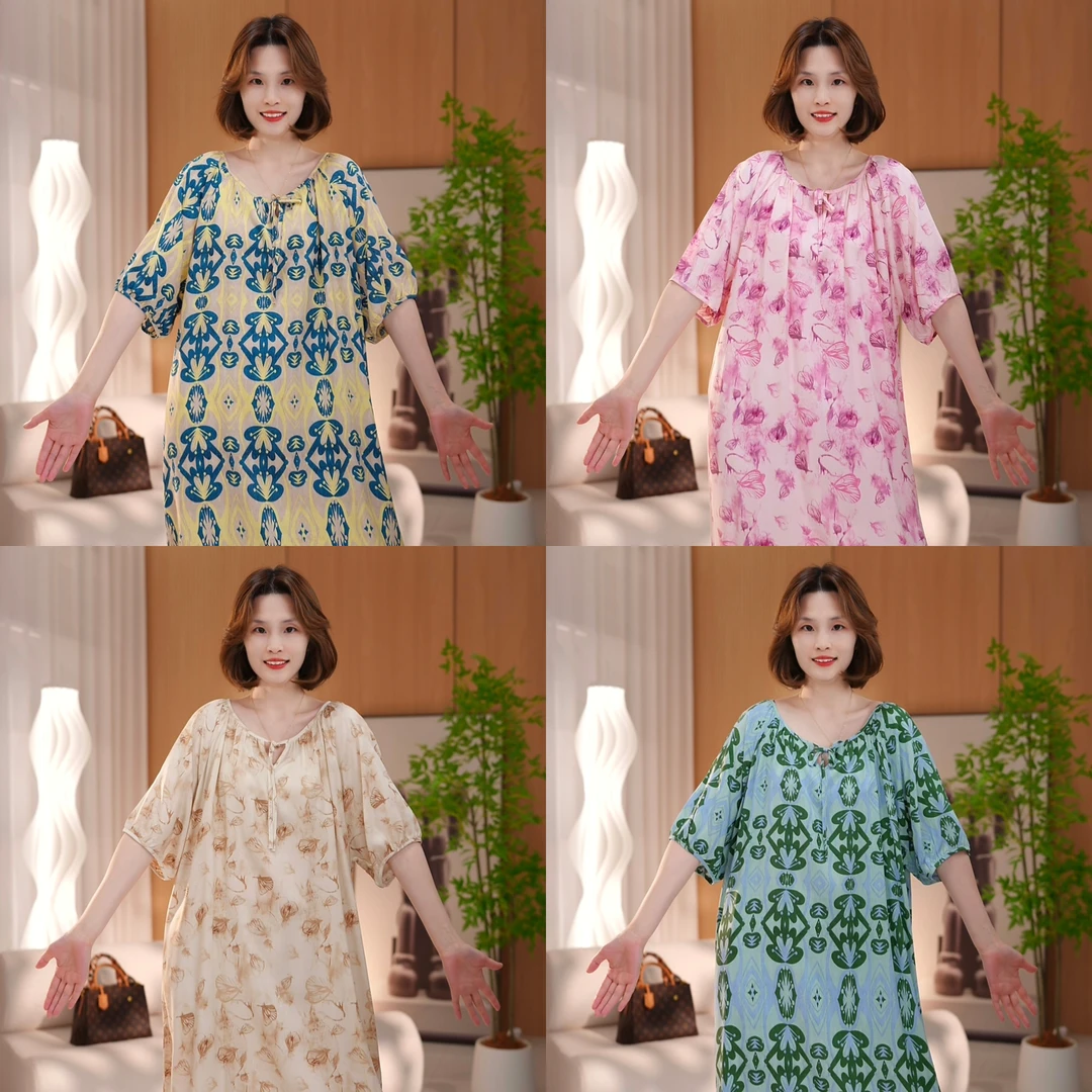 精梳绵绸【100支正品~短袖睡裙】夏季透气宽松家居睡裙可外穿
